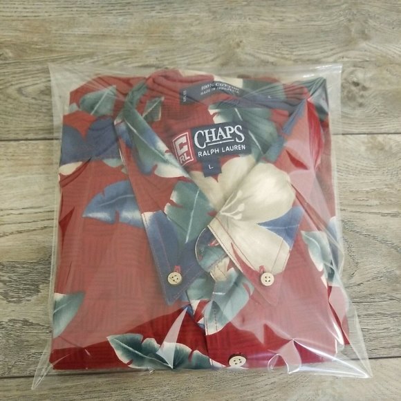 Chaps Casual Short Sleeve Shirt Mens Large Hawaiian Vacation Camp Red Relaxed - Picture 10 of 10